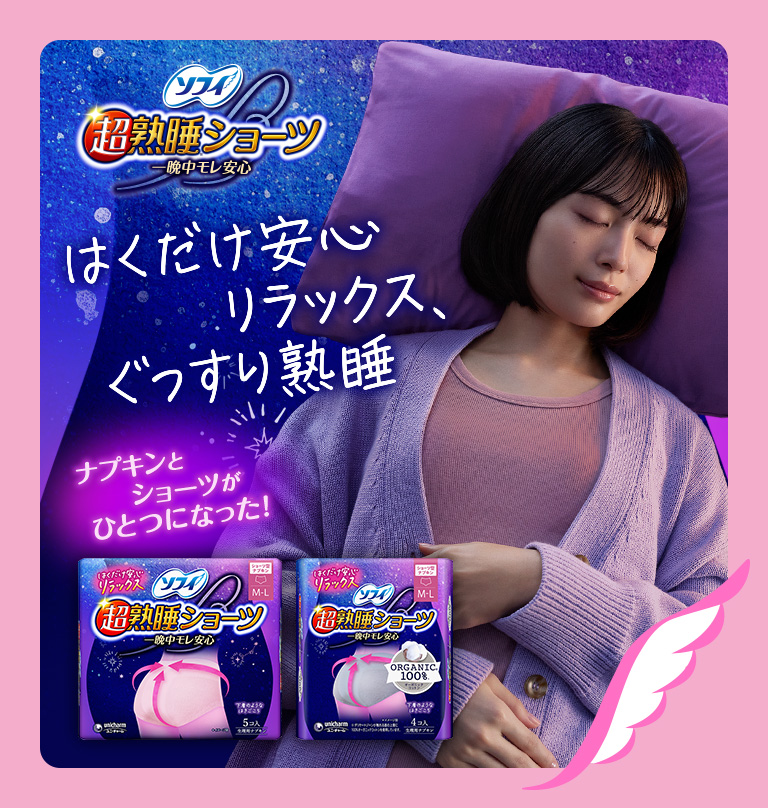 ソフィ 超熟睡&reg;ショーツ 一晩中モレ安心 ナプキンとショーツがひとつになった！ はくだけ安心リラックス、ぐっすり熟睡